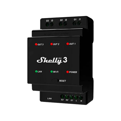 Триканално WiFi реле за DIN шина със сухи контакти Shelly Pro 3