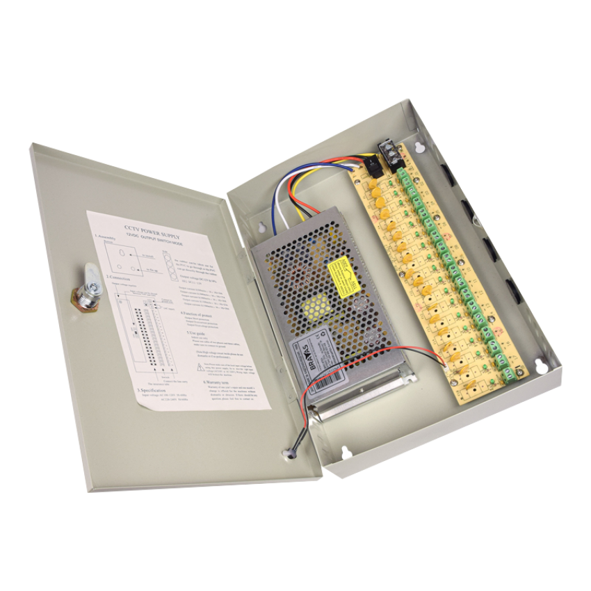 Захранване за видеонаблюдение със защита PA86 DC12V/15A/18CH